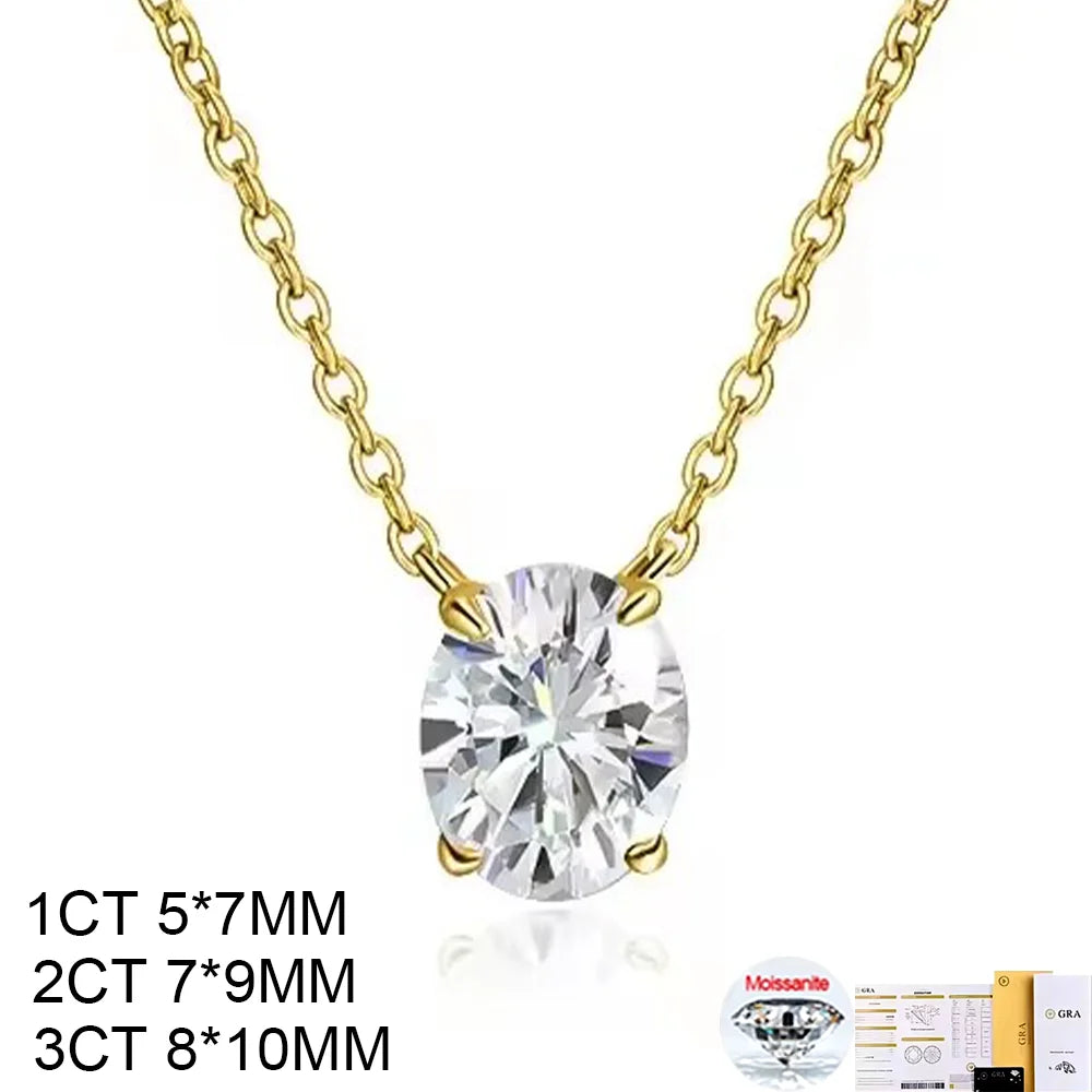 COSYA 1-3CT Oval Cut Moissanite Pendant Necklace – S925 Silver & 18K Gold for Women