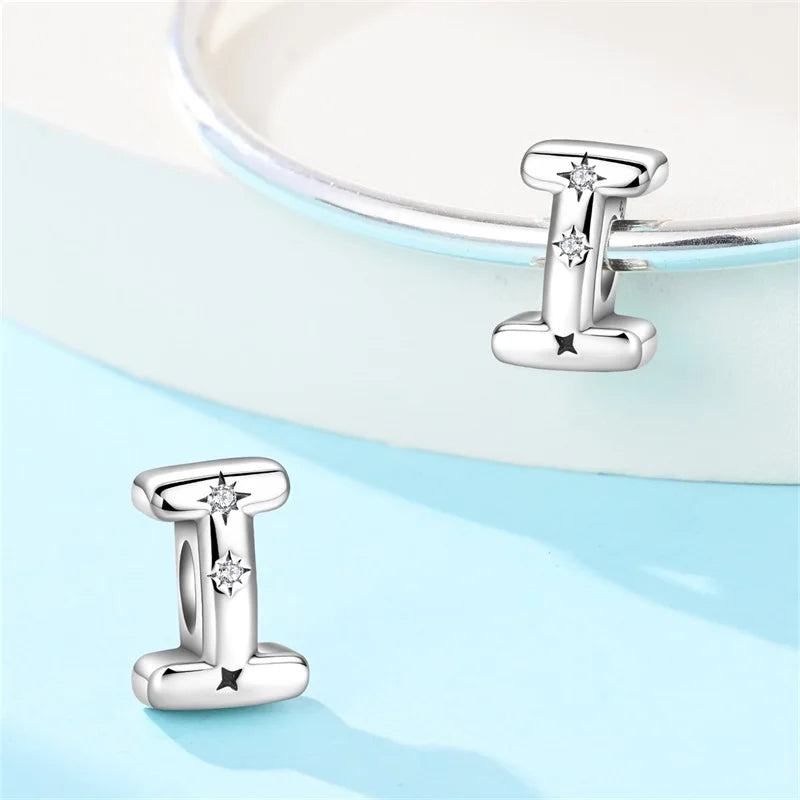 Classic 925 Sterling Silver A–Z Alphabet Charms | Letter Beads with Stars Fit Original Bracelet DIY Jewelry for Women