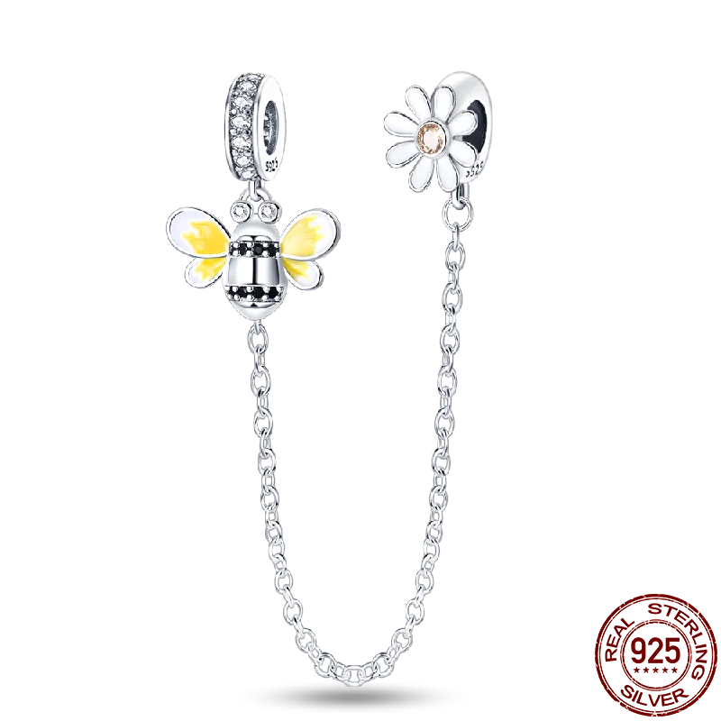 925 Sterling Silver Silicone Spacer Beads & Safety Chain | Clasp Charms Fit Original Pandora 3mm Bracelet – Women’s Jewelry