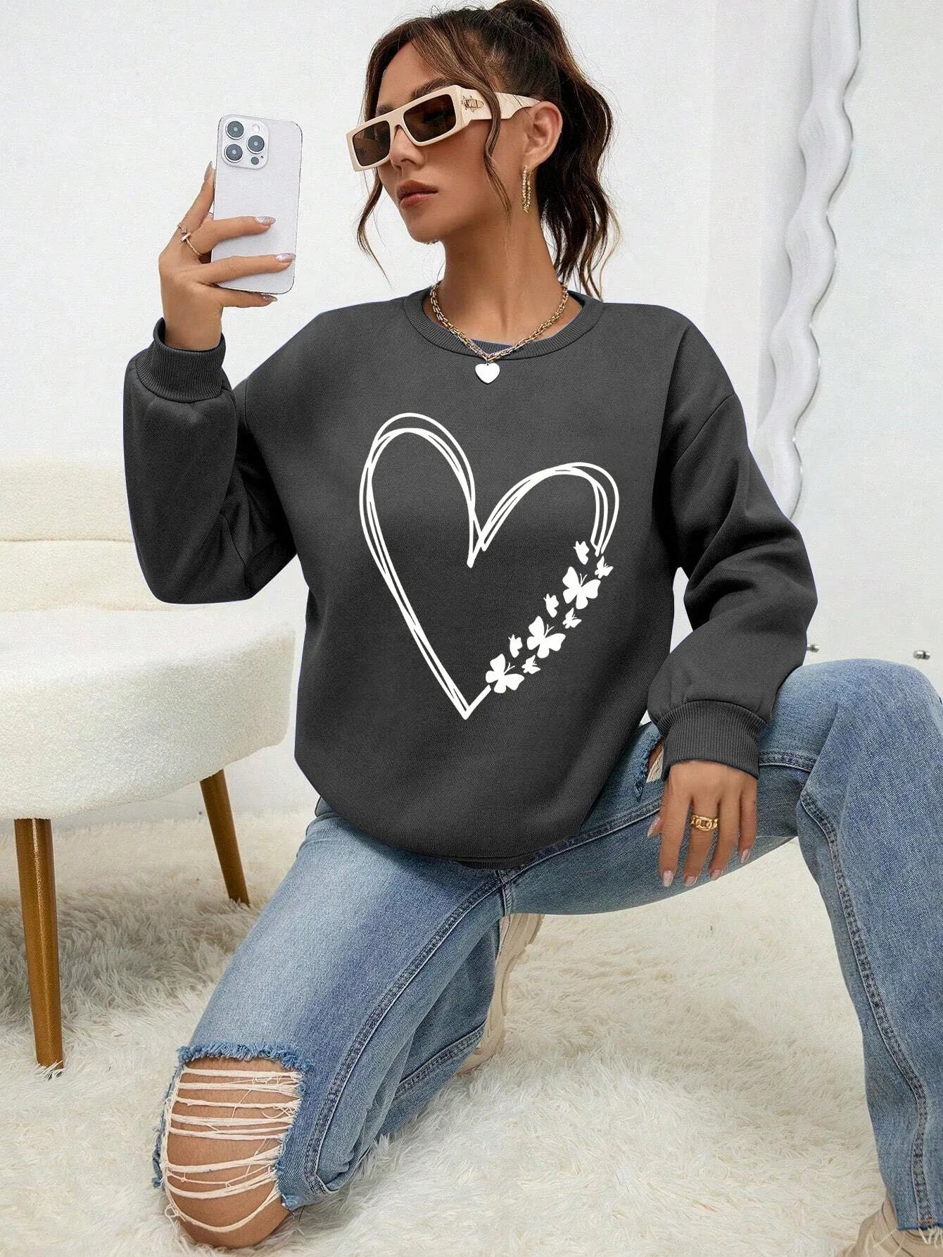 The Great Love at the Edge of Butterflies Sweatshirt | Women’s Fleece Crewneck Pullover | Autumn Soft Streetwear