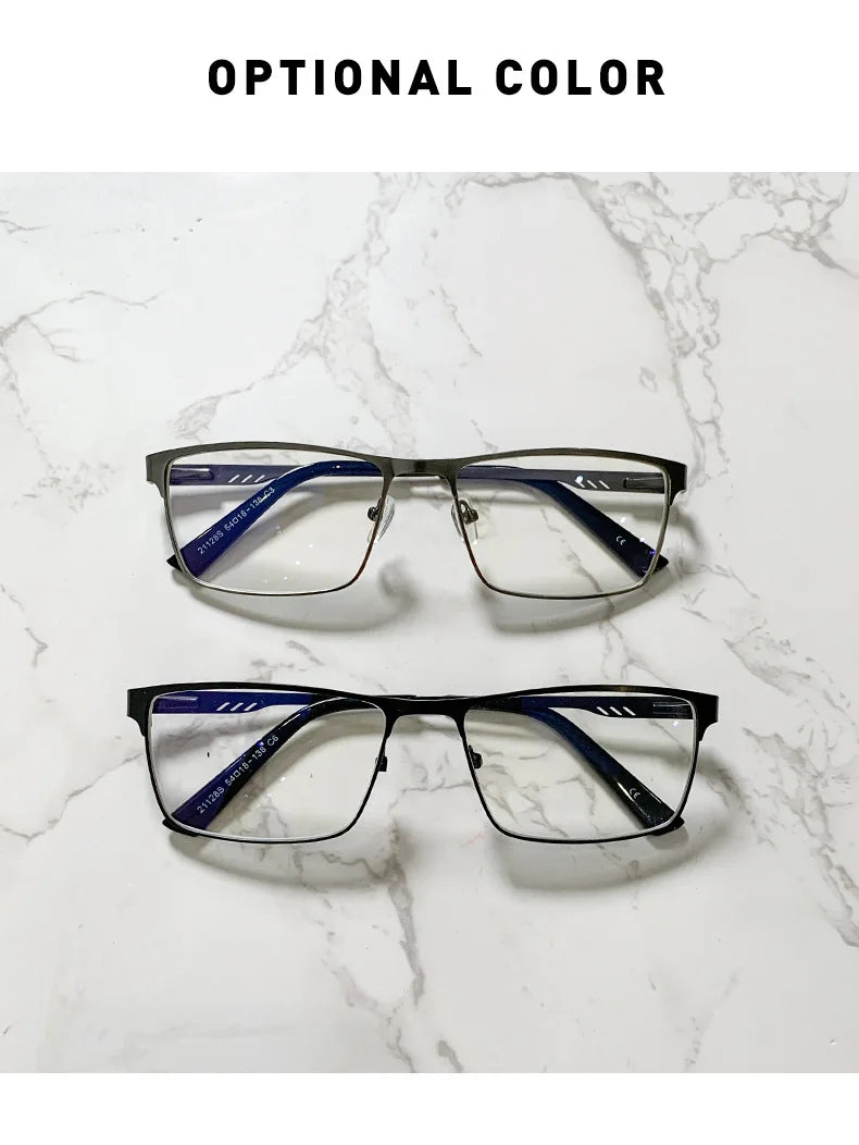 Men’s Square Metal Large Frame Prescription Glasses – Blue Light Blocking & Eye Protection Eyewear