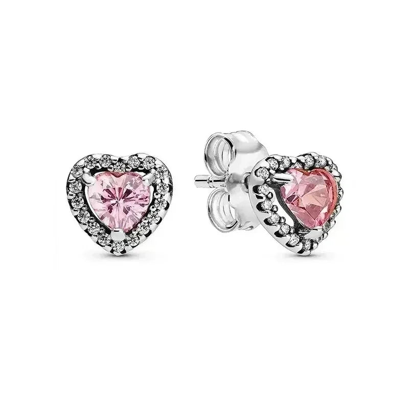 New 925 Sterling Silver Heart Jewelry Set | Pink, Red & Rainbow Earrings, Rings, Necklaces Gift Collection