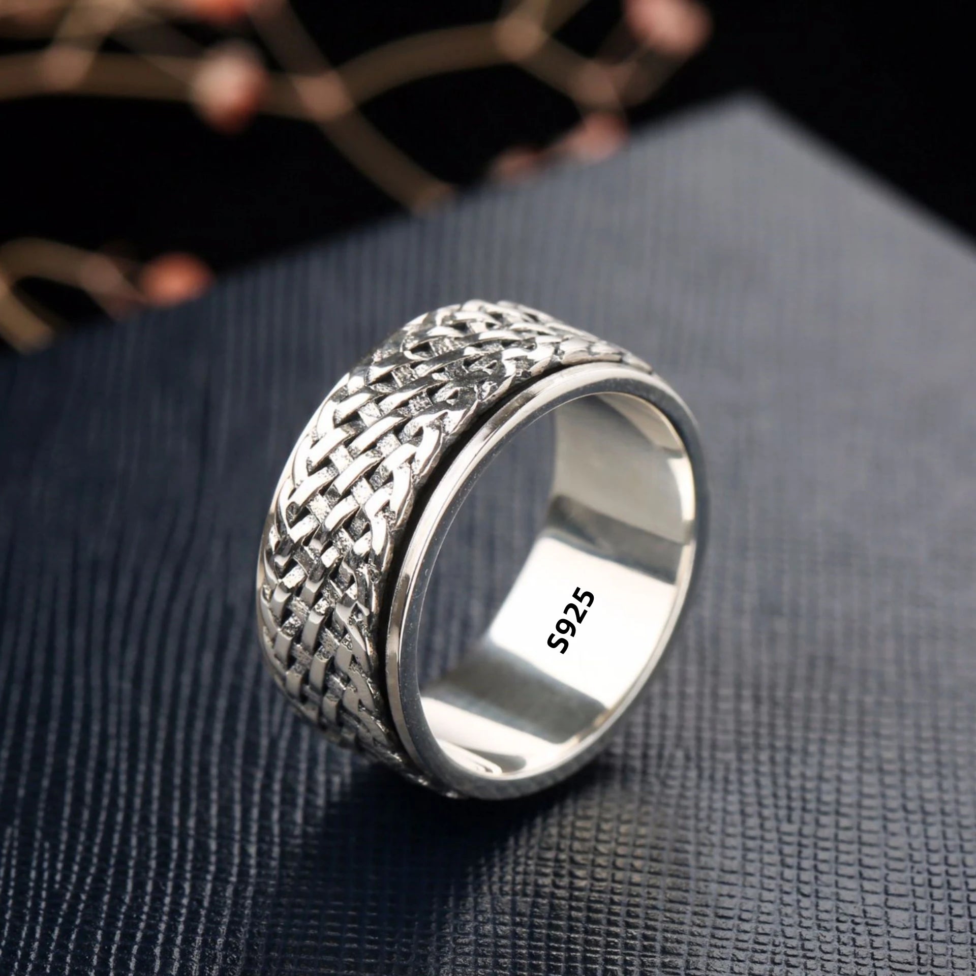 Simplicity Vintage S925 Sterling Silver Viking Ring – Rotatable Woven Pattern Unisex Jewelry Gift