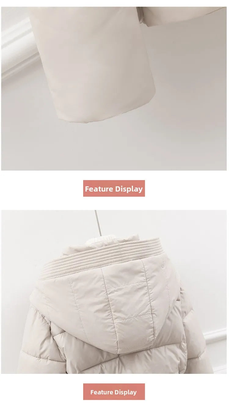 Slimming Cotton Down Jacket for Women | Hooded Winter Coat with Drawstring Waist | Lightweight Warm Outerwear