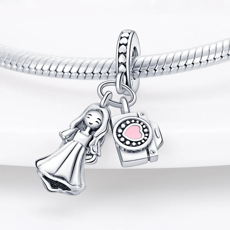 925 Sterling Silver Sweetheart Sister Charm | Fit Original Pandora & 3mm Bracelets DIY Jewelry Gift for Women