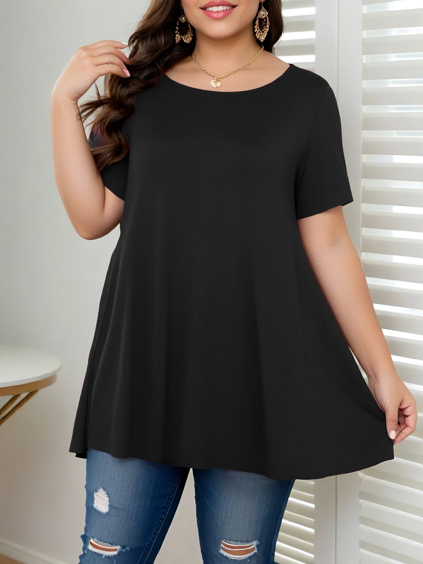 Plus Size Solid Color A-Line T-Shirt – Comfortable Relaxed Fit Casual Everyday Wear Top ✨👕