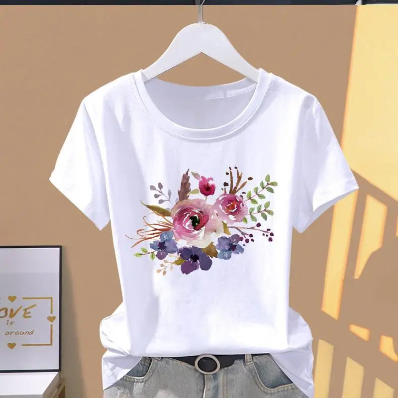 Women’s Oversized Floral Print Graphic T-Shirt | Modal Fabric Short Sleeve Casual Sports Fashion Tee