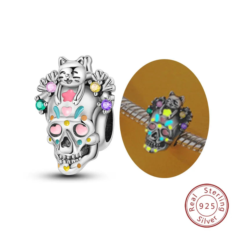 Halloween 925 Sterling Silver Charm Bead – Pumpkin, Witch, Skeleton, Mummy & Candy Pendant for DIY Original Bracele