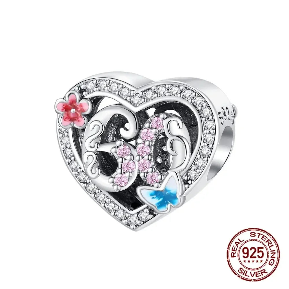 925 Sterling Silver Number & Puppy Family Beads Pendant | Fit 4mm Hole Bracelets