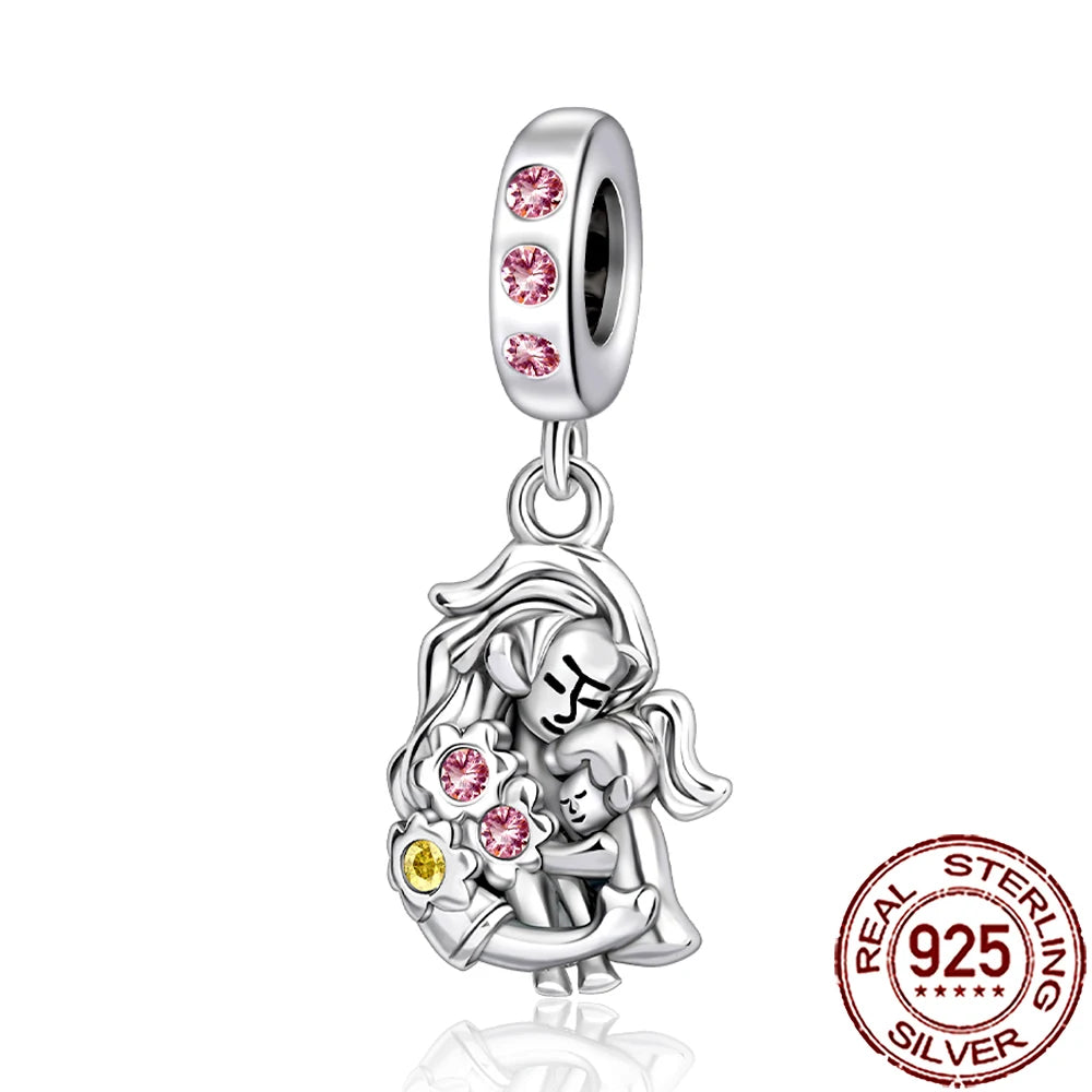 2025 New 925 Sterling Silver Family Love Heart Charm Beads | Sister, Daughter & Mother Pendant for Bracelets & DIY Jewelry