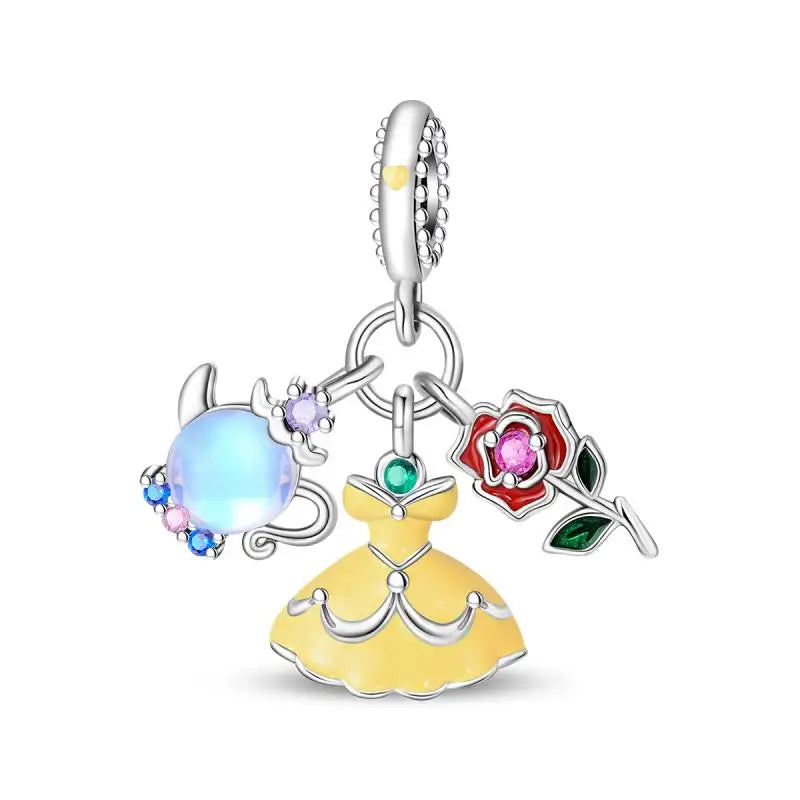 925 Silver Plated Magic Mirror Princess Angel Pink Charm Beads | Fits Original Pan 925 Bracelet | Exquisite DIY Jewelry