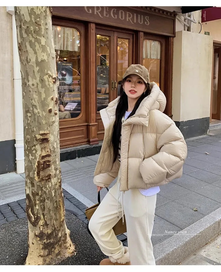 Trendy American Style Women’s Cotton Jacket Coat with Hood – Winter Small Size Bread Style Outerwear