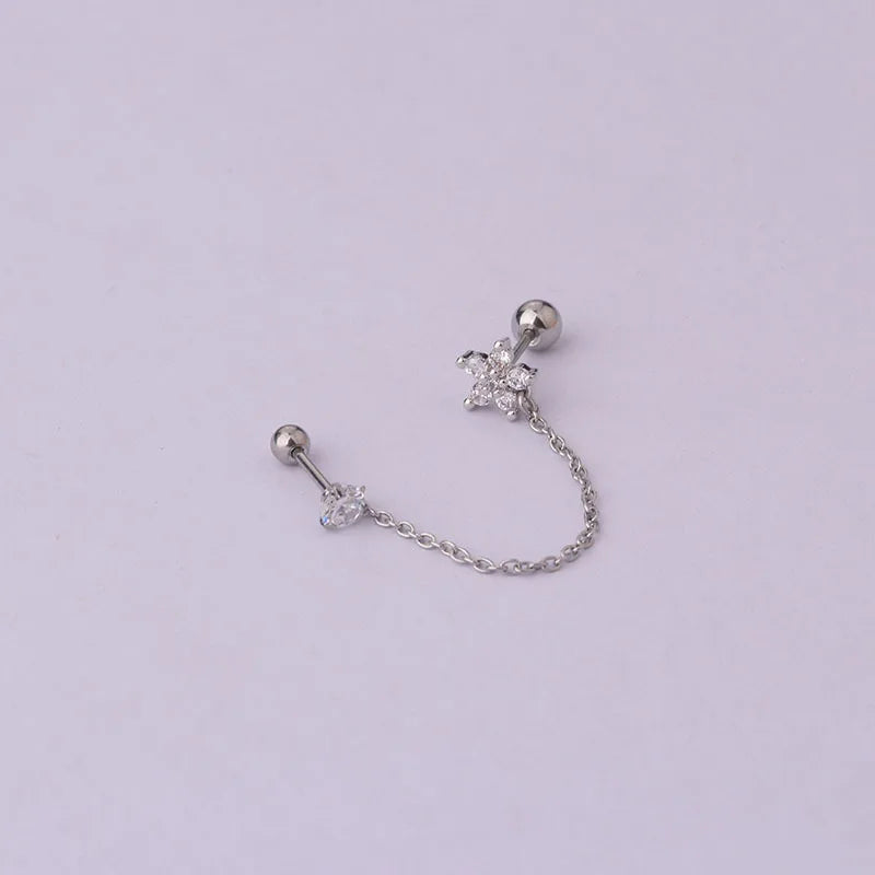 Women’s Punk Rock Helix Ear Cuff with Long Chain | Surgical Steel Fake Cartilage Hoop Earrings Set