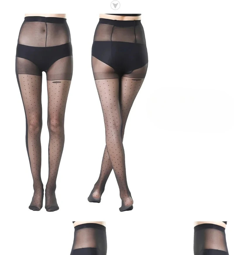 Women's Striped Lace Tights – Sheer Jacquard Dot Pantyhose with Side Seam Detail, 20 Denier for Transitional Seasons