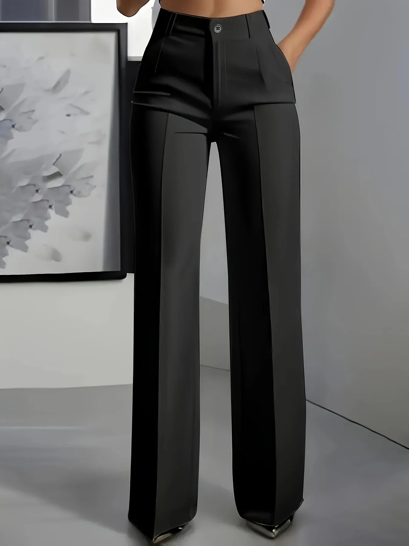 Women’s High Waist Dress Pants – Flowy Straight Leg Minimalist Office Trousers 👖✨