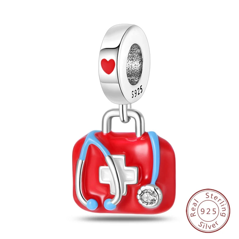 Doctor Nurse 925 Sterling Silver Charms Beads | Original Trendy Medical Pendant for DIY Bracelet Jewelry