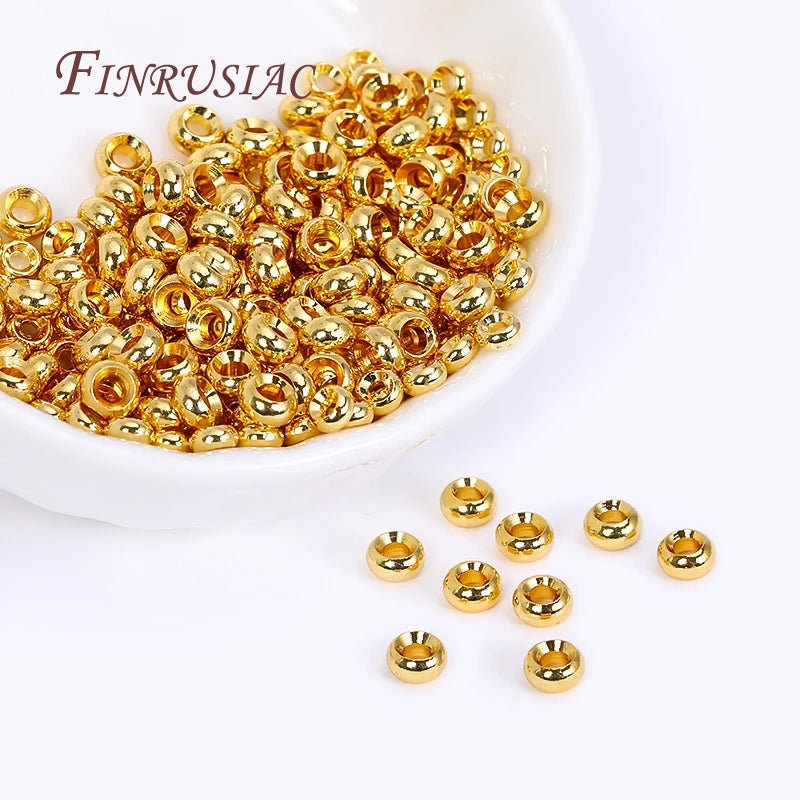 18K Gold Plated Roundel Spacer Beads – 2 Sizes Brass Metal Loose Beads for DIY Bracelet & Jewelry Making Accessories