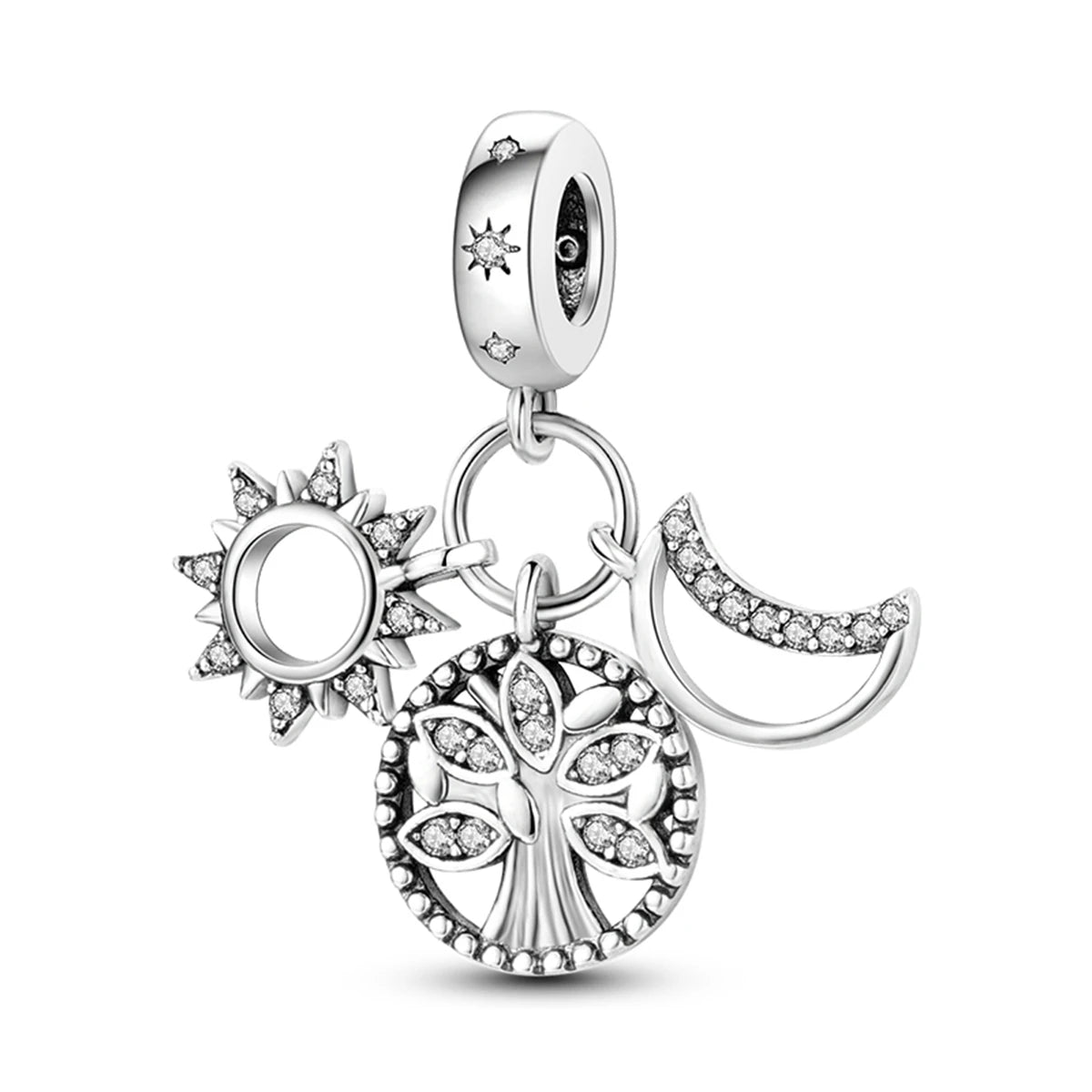 Silver Plated Colorful Glowing Moon & Stars Rainbow Dangle Charms | Fit Original Bracelet & Necklace | Women’s Jewelry Beads