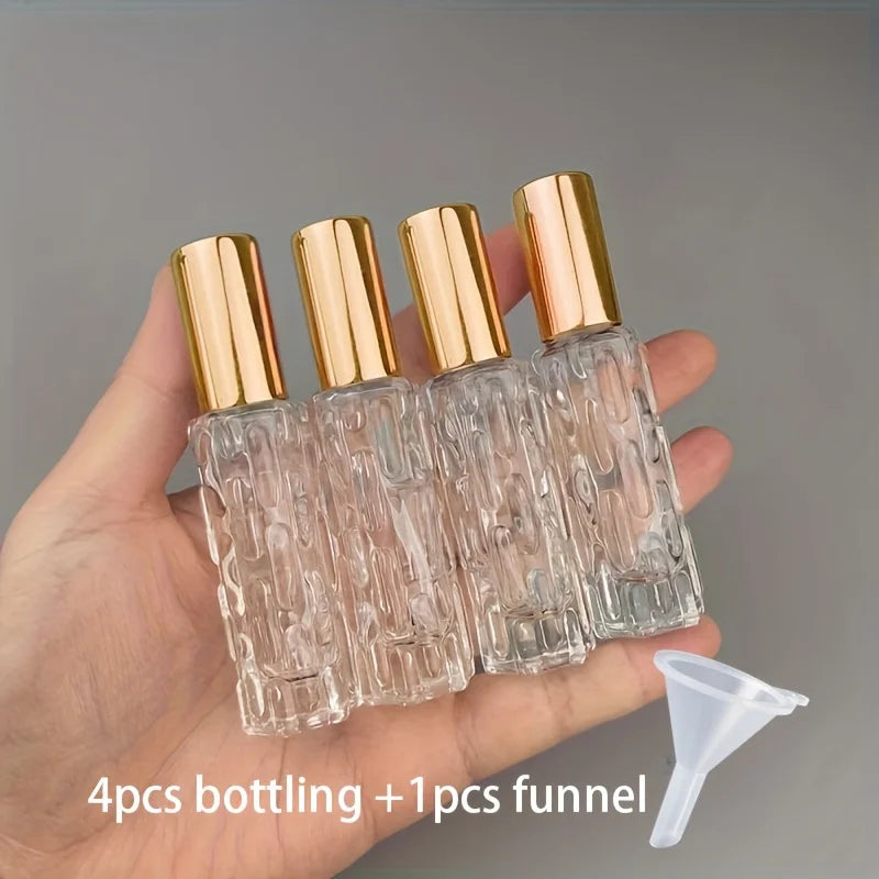 4PCS Transparent Glass Perfume Spray Bottles – Empty Refillable Mini Bottles with Lids | Portable Travel Sub-Bottles