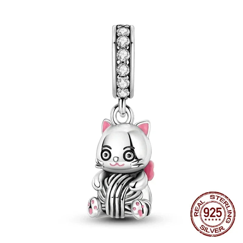 925 Sterling Silver Number & Puppy Family Beads Pendant | Fit 4mm Hole Bracelets
