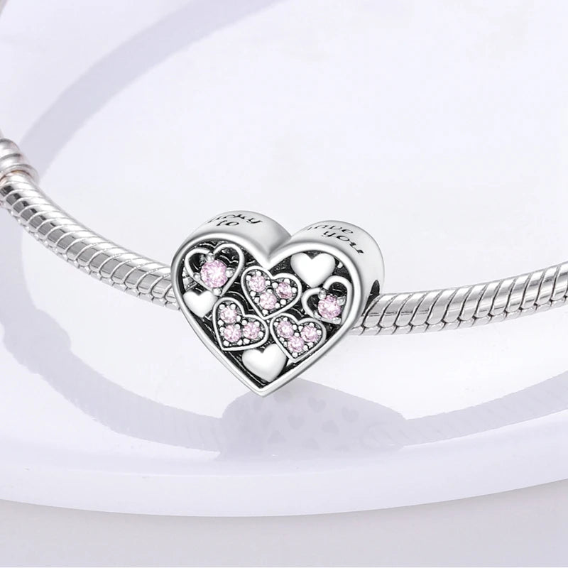 New 925 Sterling Silver Family Sister Love Heart Charm Bead | Original Bracelet DIY Jewelry Gift for Women