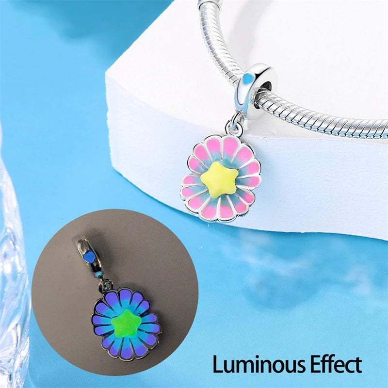 925 Sterling Silver Colorful Luminous Charms | Shell Turtle Star Beads