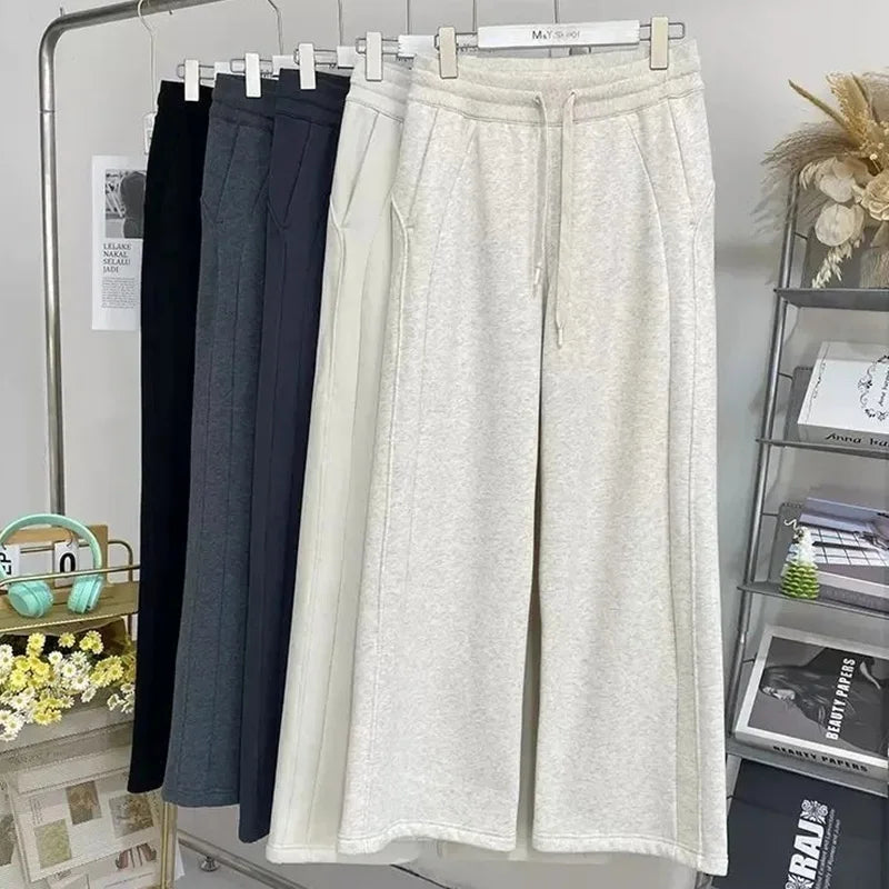 Women's High Waisted Sweatpants | 2024 Autumn Winter Wide Leg Trousers | Chic Designer Cotton Casual Pants