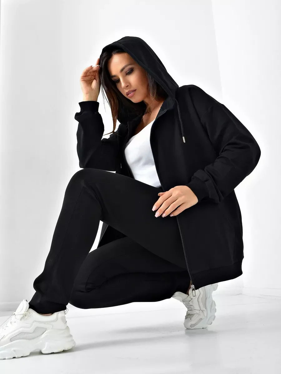 Women’s Solid Zipper Hoodie | Warm Fleece Hooded Sweatshirt | Autumn Casual Streetwear with Pockets