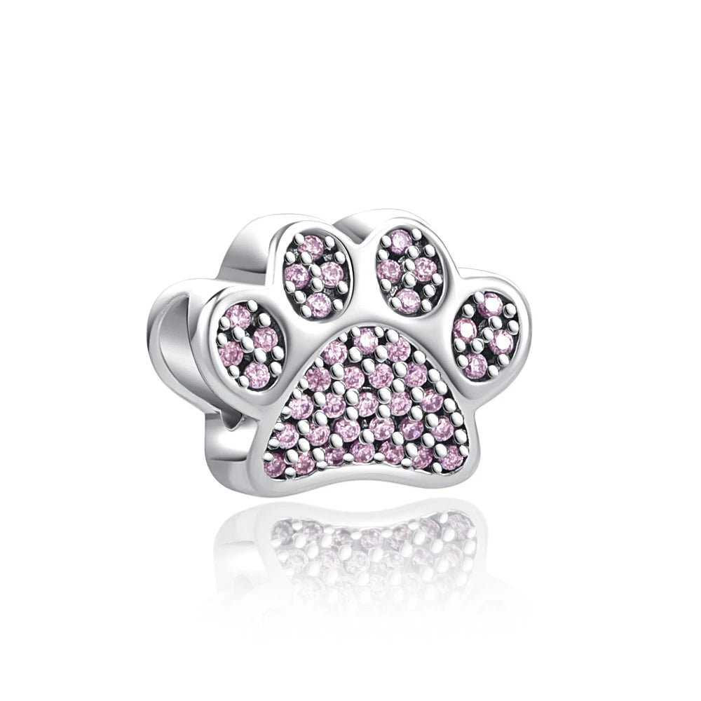 925 Sterling Silver Monkey, Dog Paw & Heart Mom Charm | Fits Original European Bracelet DIY Jewelry Gift