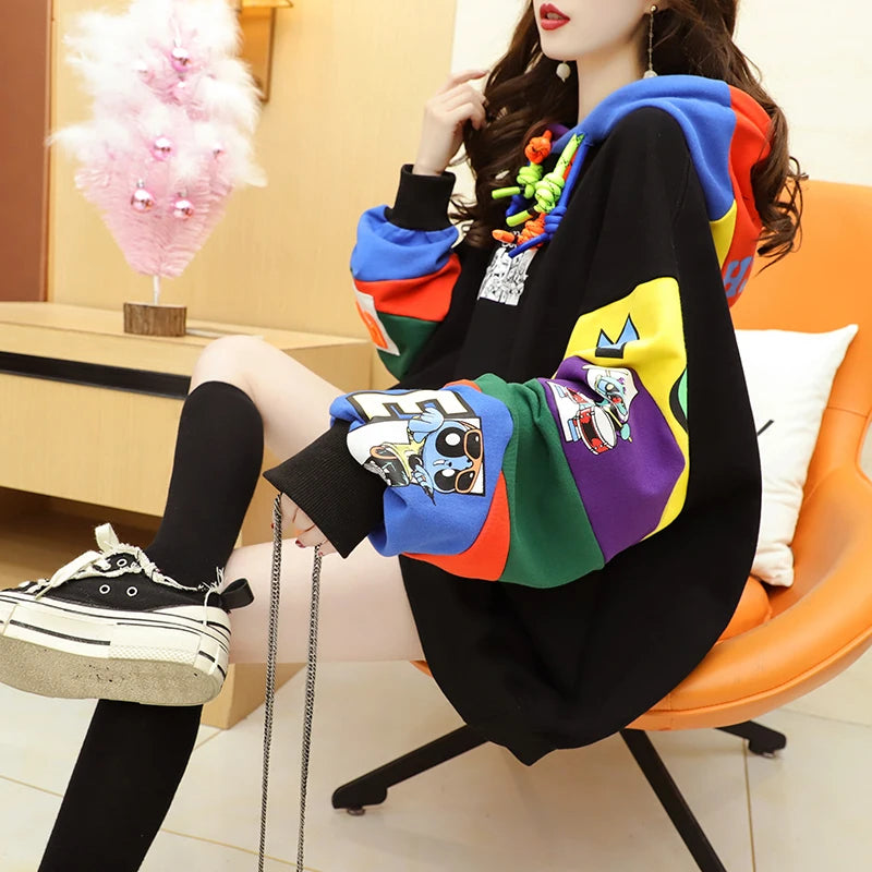 Plus Size Women’s Hoodie – Fleece-Lined Mid-Length Jacket | Autumn Winter Trendy Korean Style Long Sleeve Sweatshirt