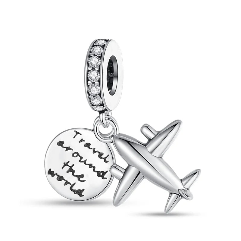 925 Sterling Silver Travel & Luggage Attractions Zircon Charm Beads | Fit Pandora Bracelet