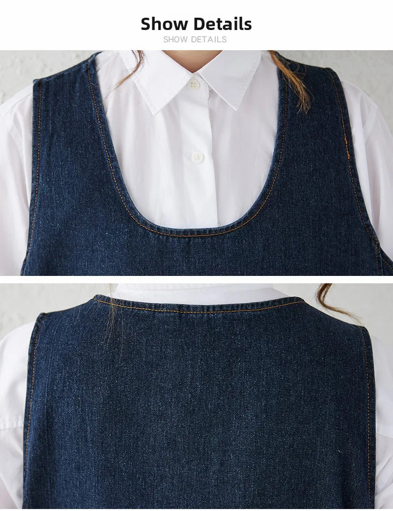 Loose Korean Style Plus Size Denim Vest Skirt – High Waist Over-Knee Slimming Cotton Jeans Corset Casual Dress for Women