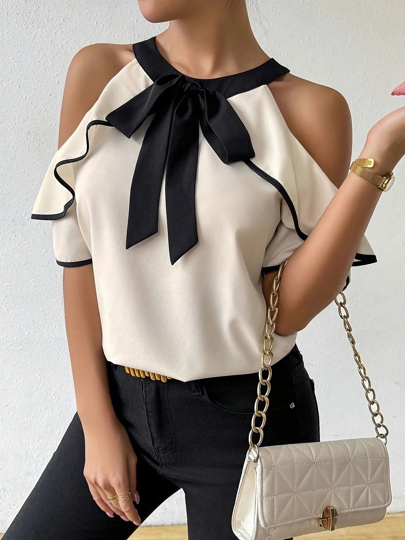 Temperament Style Bow Short Sleeve Shirt – Elegant Women Casual Top 🌸🎀