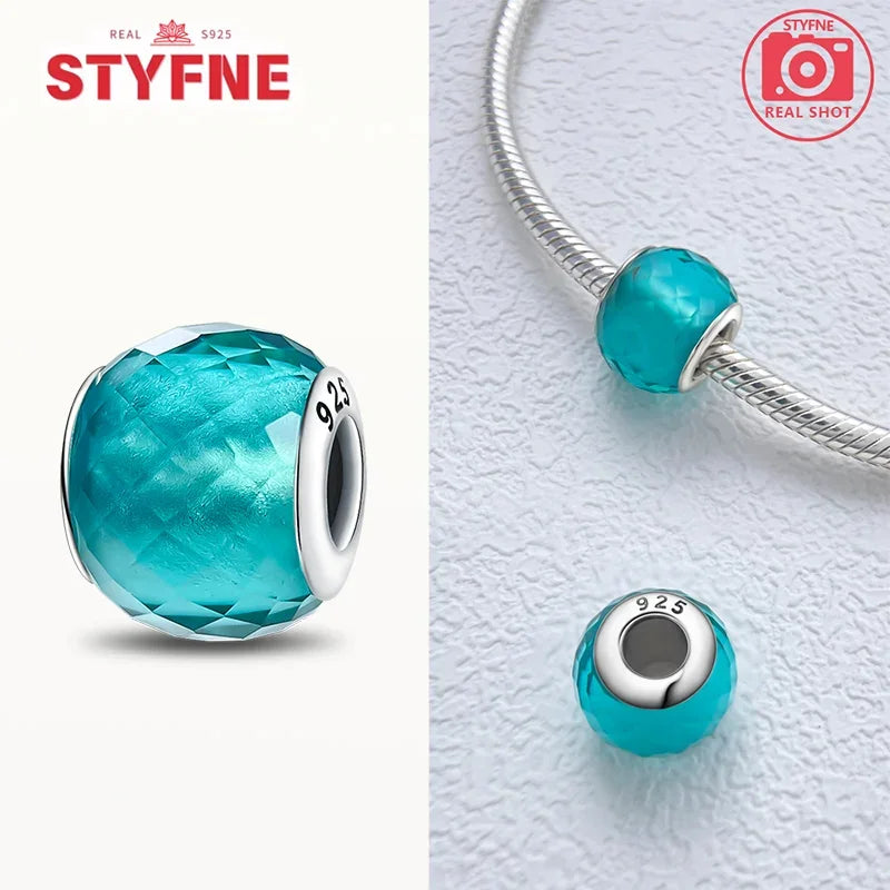 925 Sterling Silver Blue Series Crystal Enamel Murano Bead | Fit Original Bracelet Women DIY Fine Jewelry Gift