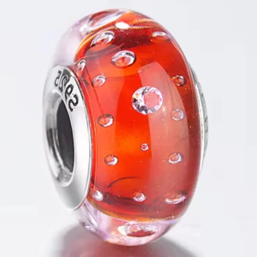 Original Murano Glass 925 Sterling Silver Butterfly Flower Leaf Rainbow Charm Bead | Cosmic DIY Bracelet Jewelry Gift for Women