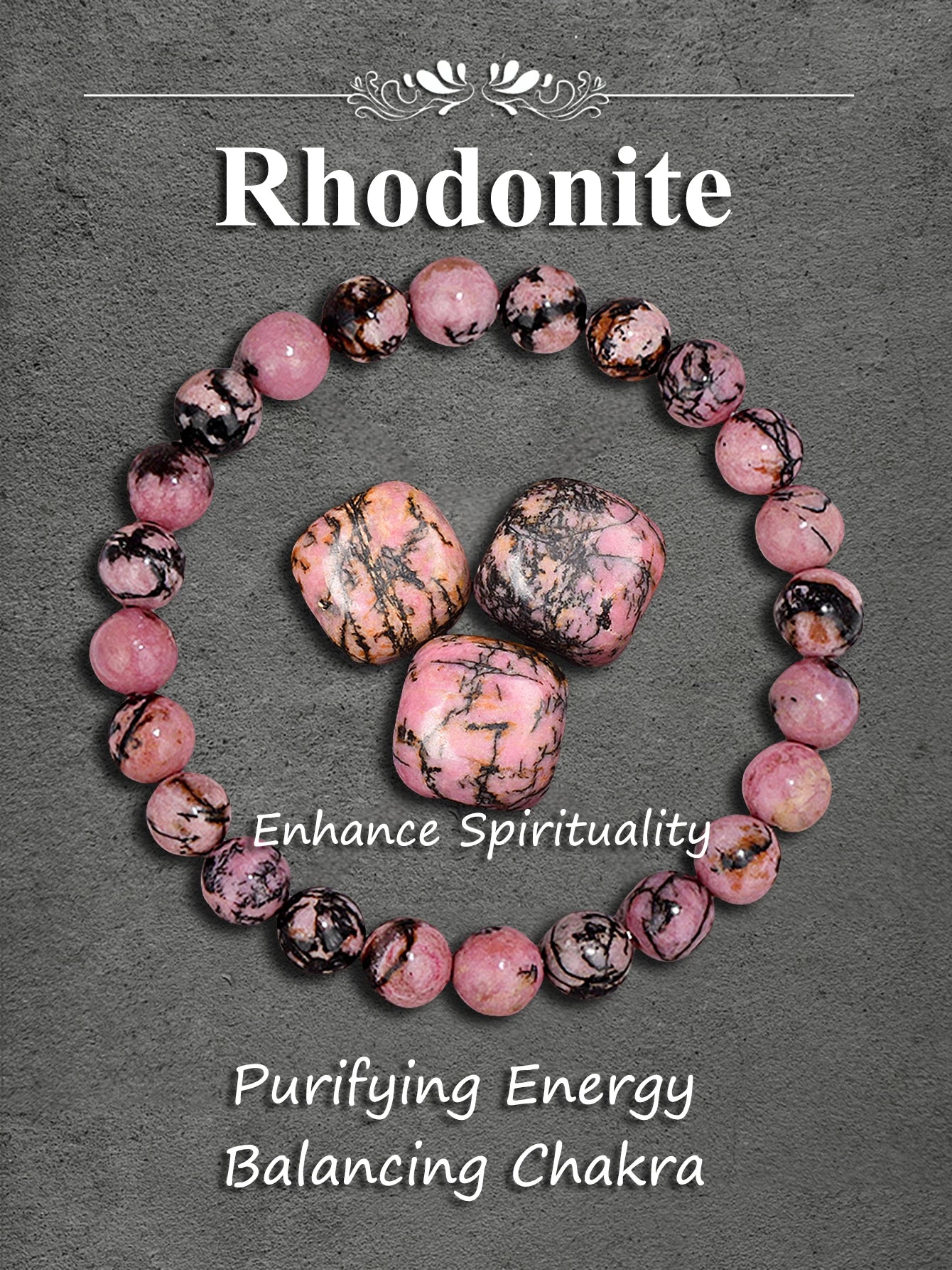 Original Pink Zebra Stone Bead Bracelet – Natural Reiki Healing Crystal Jewelry for Positive Energy & Balance Women Men