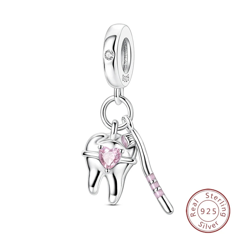 Doctor Nurse 925 Sterling Silver Charms Beads | Original Trendy Medical Pendant for DIY Bracelet Jewelry