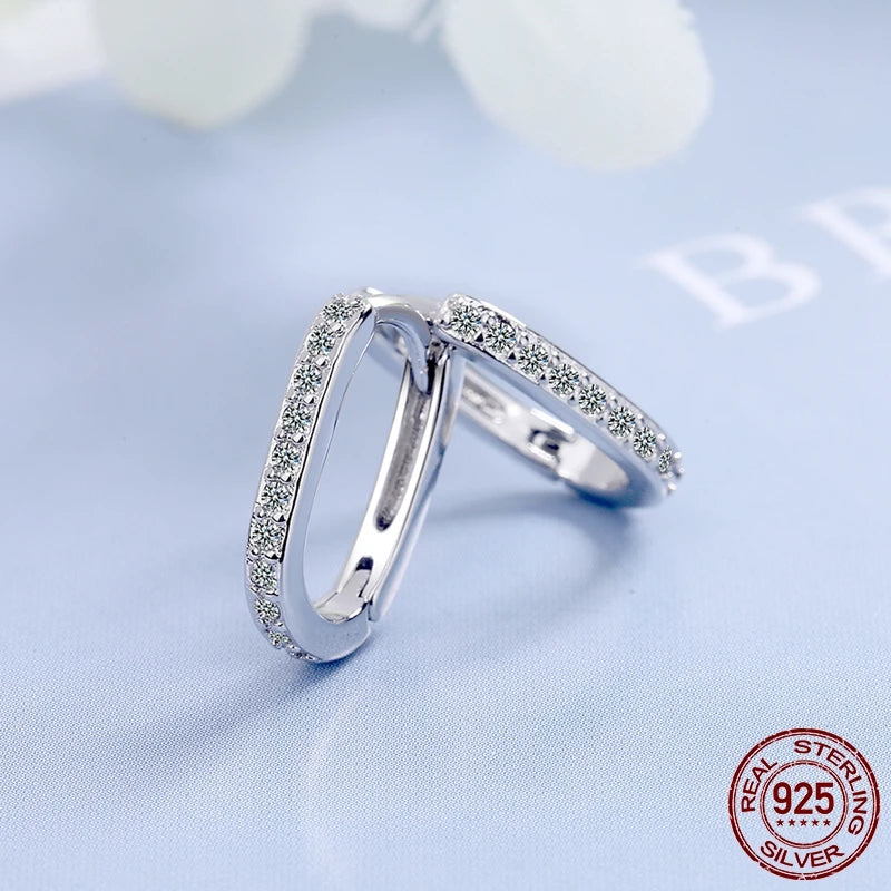 925 Sterling Silver Clear CZ Heart Geometric Hoop Earrings – Women’s Wedding & Engagement Fine Jewelry Gift