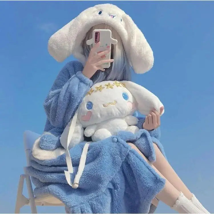 Kawaii Sanrio Hello Kitty Velvet Pajamas Set | Cute Cartoon Nightgown & Bathrobe | Girls & Couples Soft Home Wear