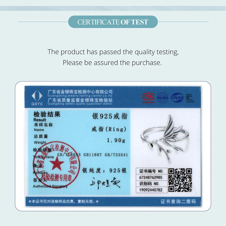 BISAER 925 Sterling Silver Floral Bird Open Ring | Adjustable White Gold Plated Flower Band for Women – Fine Party Jewelry