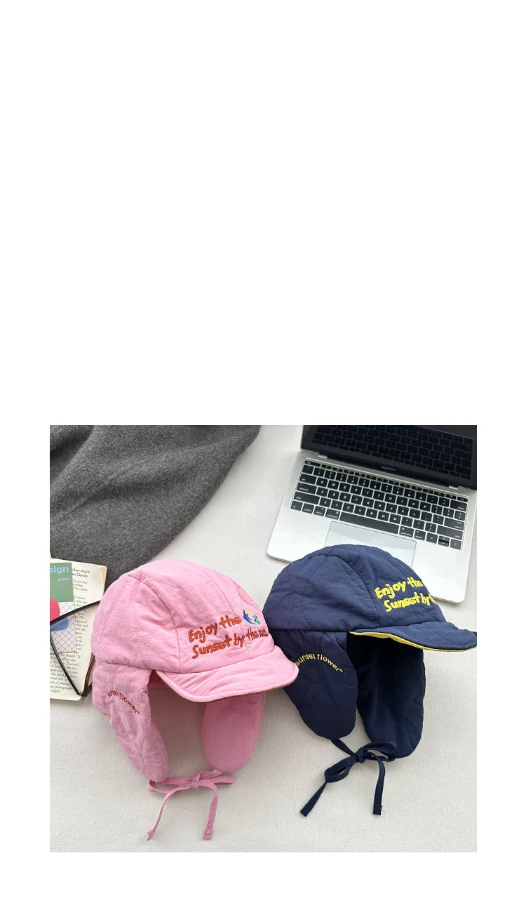Korean Cute Alphabet Embroidery Thickened Lei Feng Hat Women's Winter Outdoor Cycling Warm Ear Hat Ski Hat