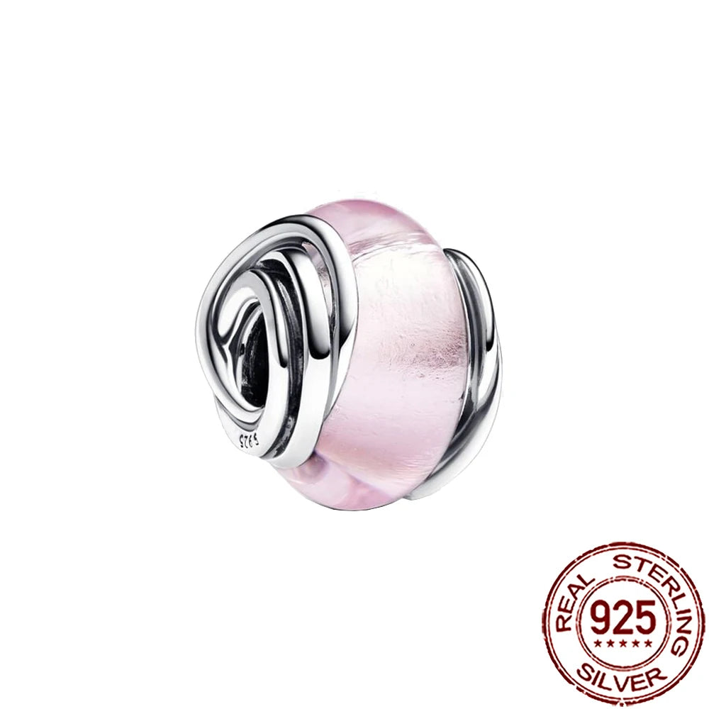 New 925 Sterling Silver Pink Daisy Murano Glass Charm | Cold Enamel Bead Fit Pandora Bracelet & Necklace