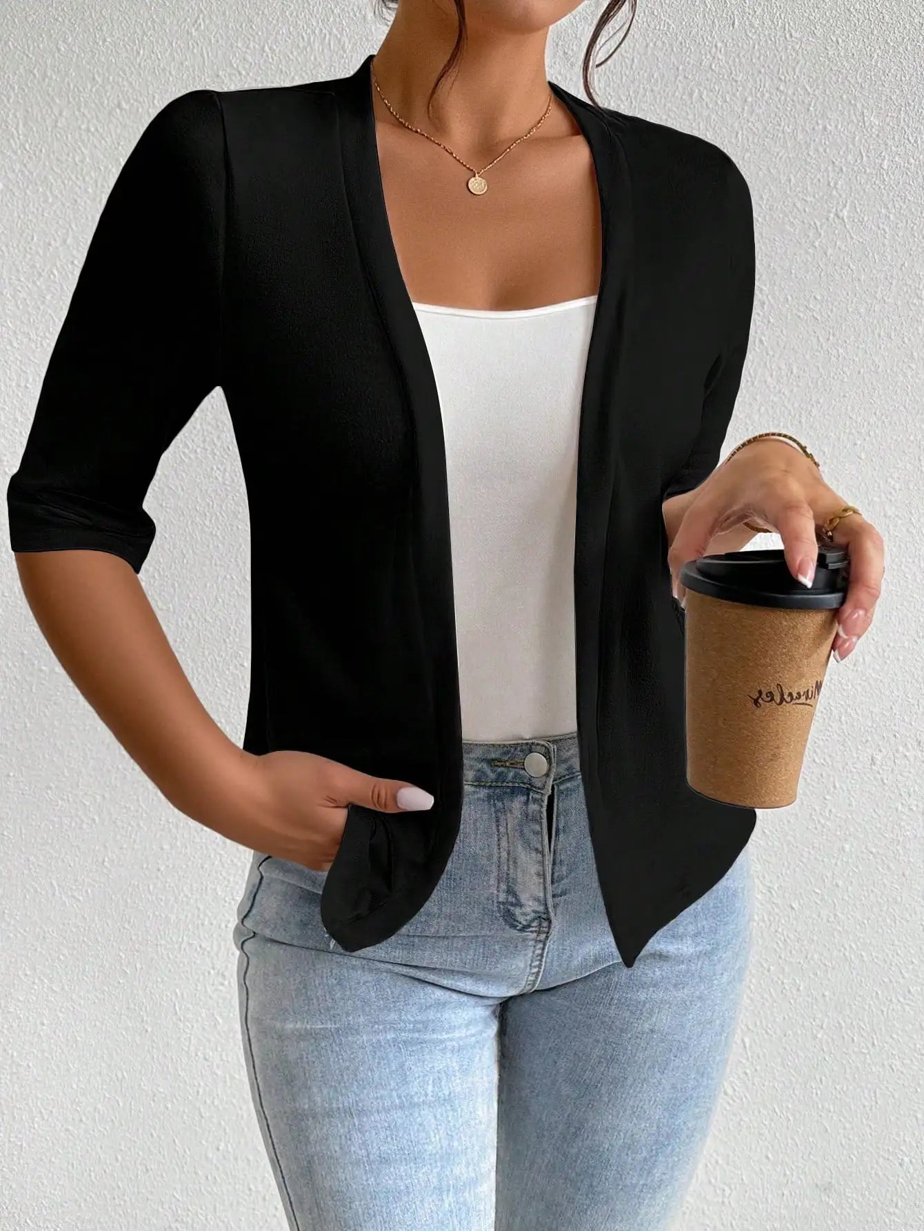 Women’s Autumn Solid Color Cardigan – Elegant Half Long Sleeve Work & Casual Top 🍂👚