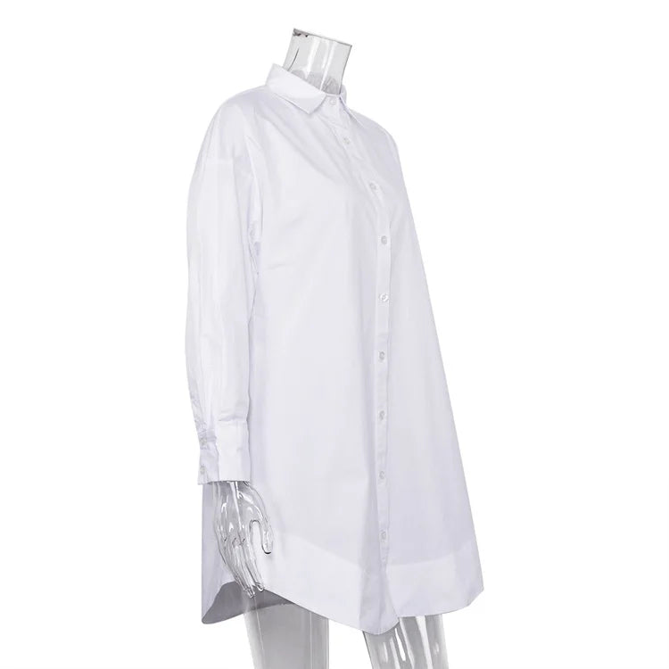 Zadily Autumn 2025 Women’s Oversized White Long Shirt – Minimalist Patchwork Button-Up Work Blouse