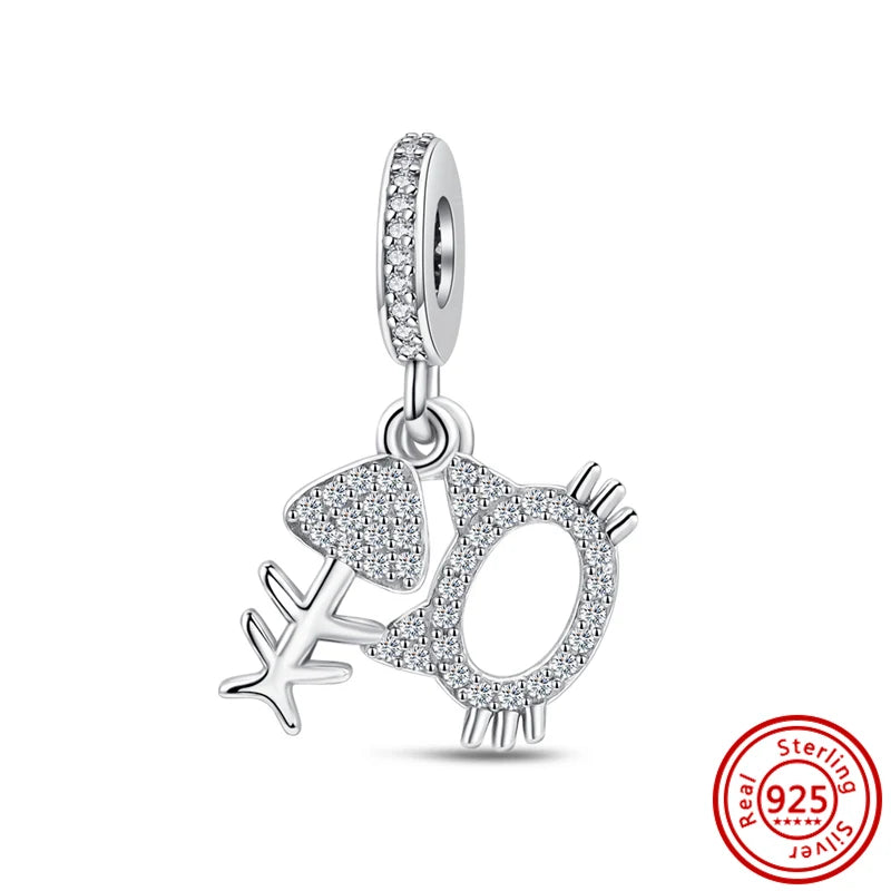 Original 925 Sterling Silver Lucky Flower & Love Bead Charm – Fits Pandora Bracelet, Women’s DIY Jewelry Gift