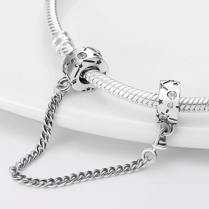 925 Sterling Silver Silicone Spacer Beads & Safety Chain | Clasp Charms Fit Original Pandora 3mm Bracelet – Women’s Jewelry