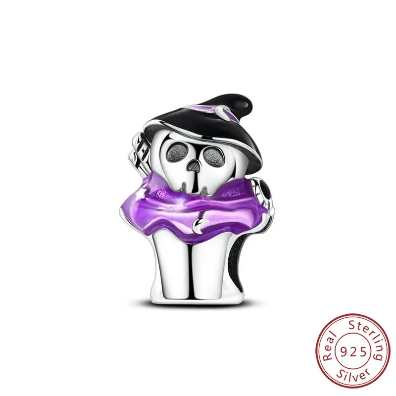 Halloween 925 Sterling Silver Luminous Pumpkin Witch Charm | Skeleton, Mummy & Candy Bead for DIY Bracelet Jewelry Gift