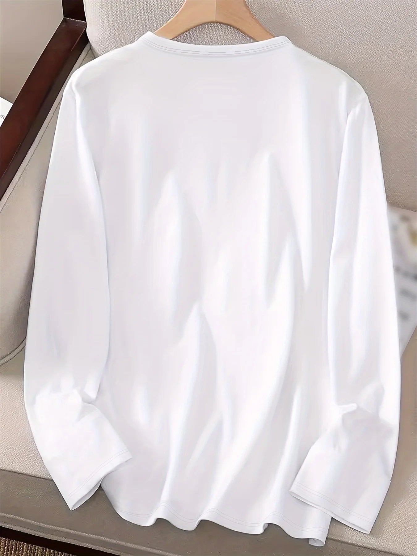Women’s Autumn Winter 100% Cotton Heart-Print Long Sleeve T-Shirt – Casual Round Neck Top
