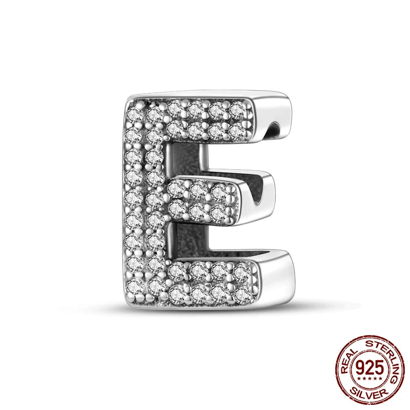 925 Sterling Silver A-Z Alphabet Letter Beads | LOVE Initial Charms | Fit Original Pandora Bracelet | CZ Zircon Jewelry