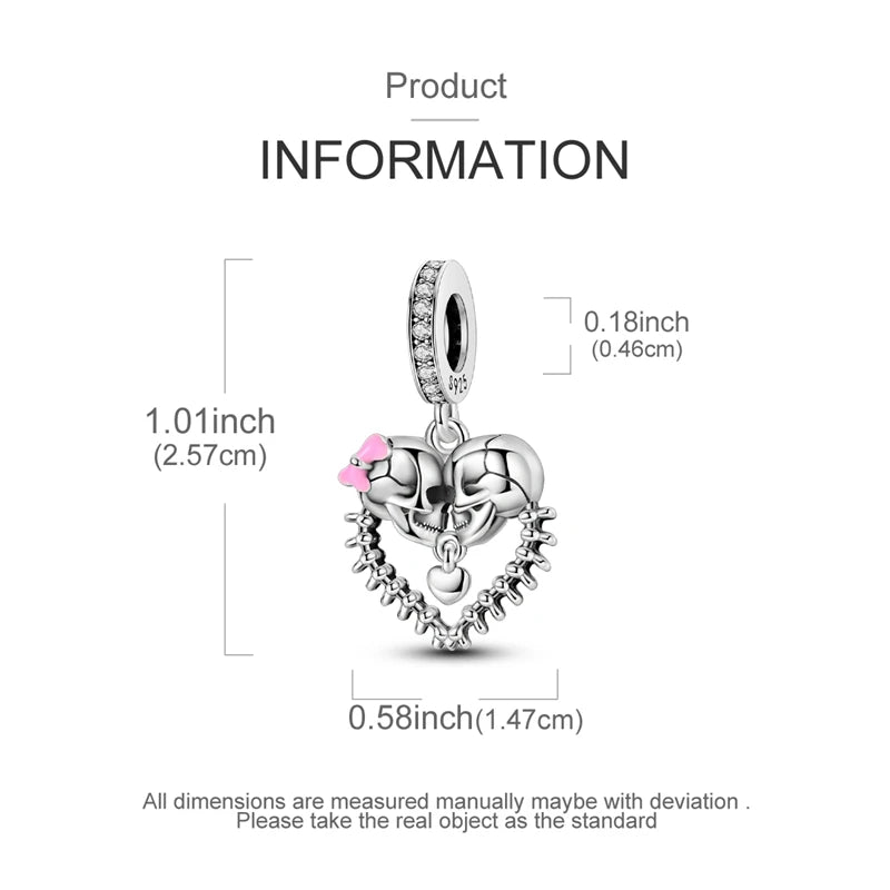 Halloween 925 Sterling Silver Charms | Pumpkin Skeleton Witch Bat Beads for Bracelet DIY Jewelry